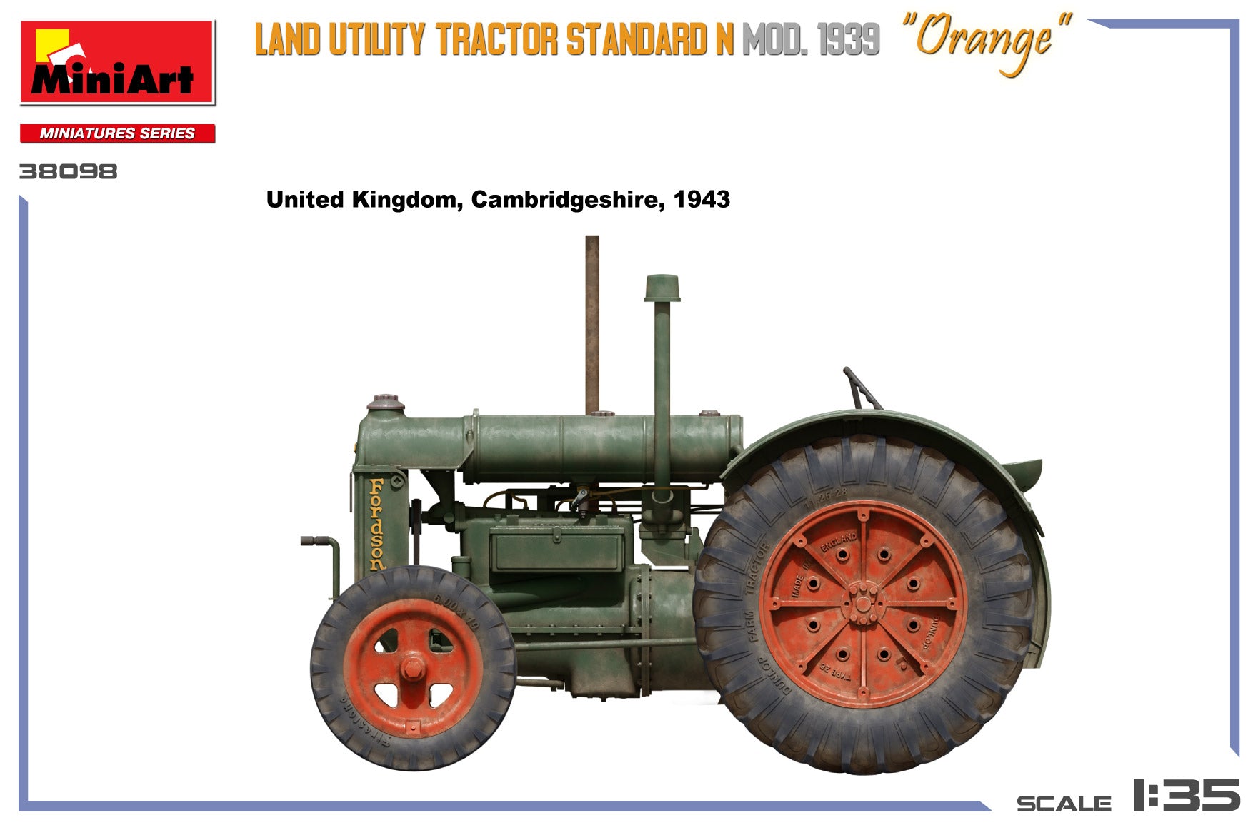 Model tractor with 'Orange' branding on a white background