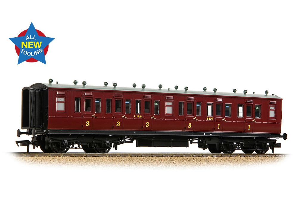 Branchline Lnwr 50ft Arc Roof Composite Corridor LMS Crimson Lake 39-863