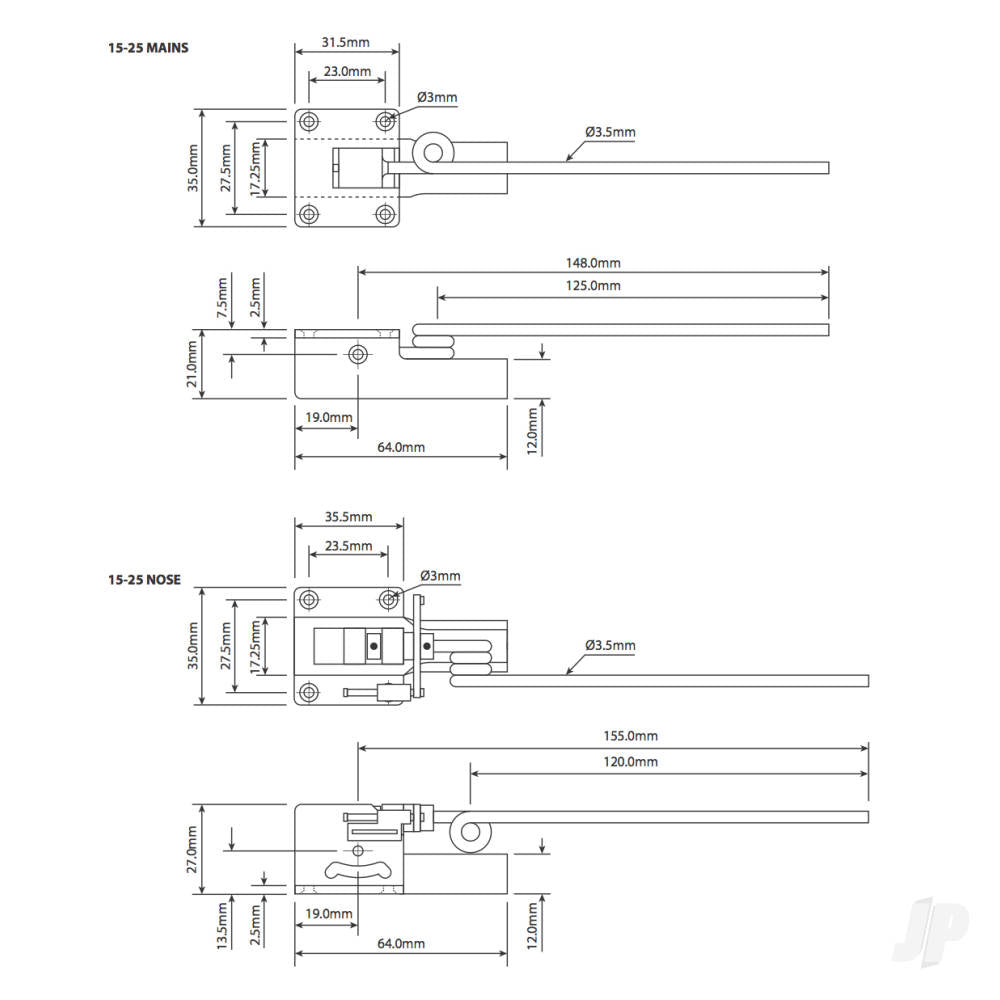 JP Electric Retracts 15-25 Nose Set and Leg (1) 4406325 1