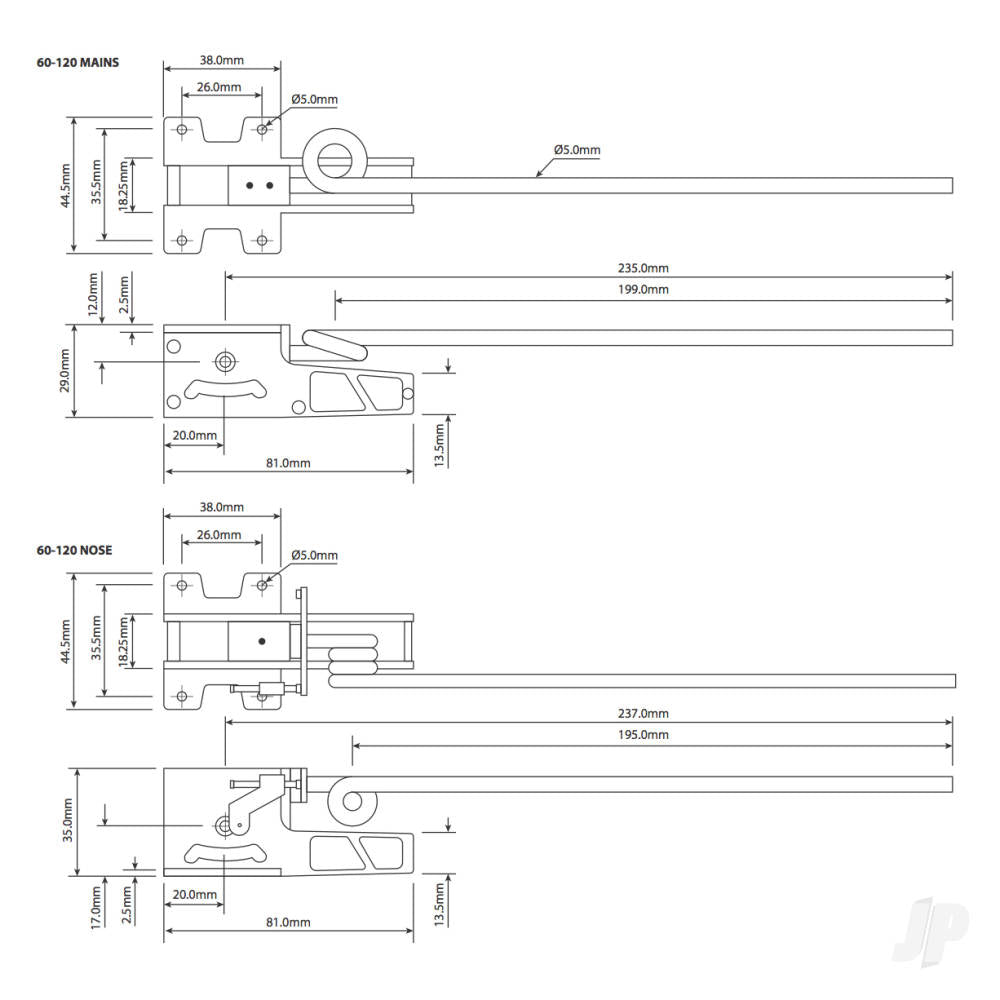 JP Electric Retracts 60-120 Main Set And Legs (2) 4406350 1