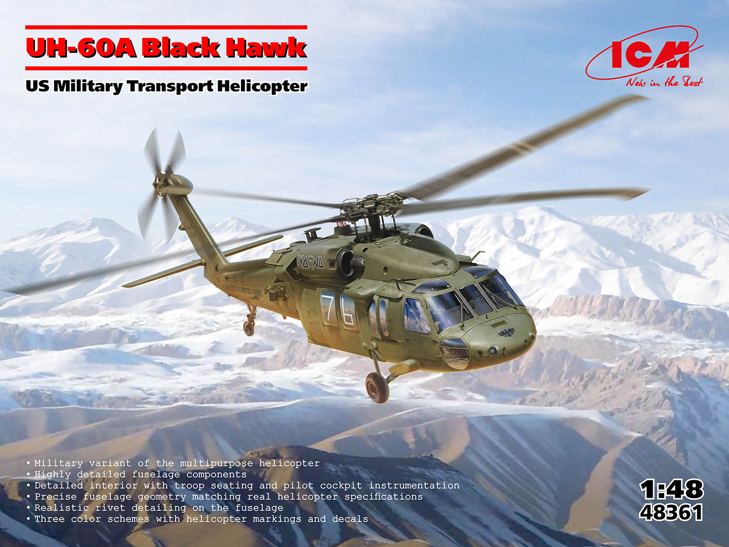  ICM 1:48 UH-60A Black Hawk US Military Helicopter 