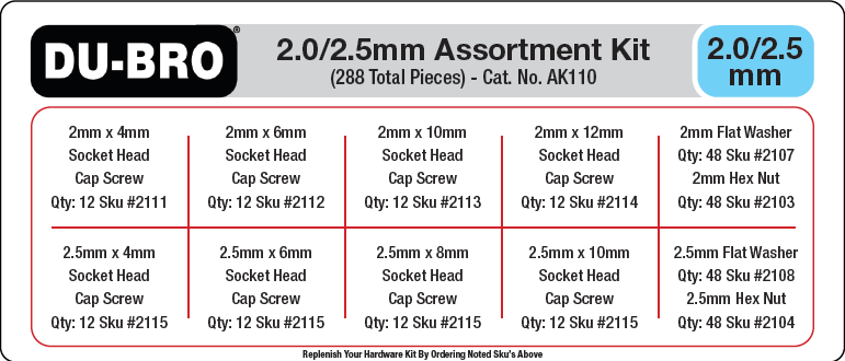 2.0 / 2.5mm Hardware Assortment Kit (288 pcs)