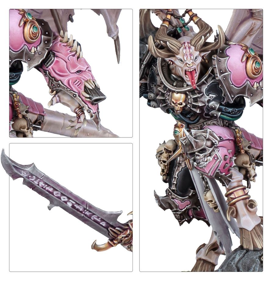 Warhammer Emperor's Children battleforce Daemon Prince figure showcasing vibrant details and menacing pose.