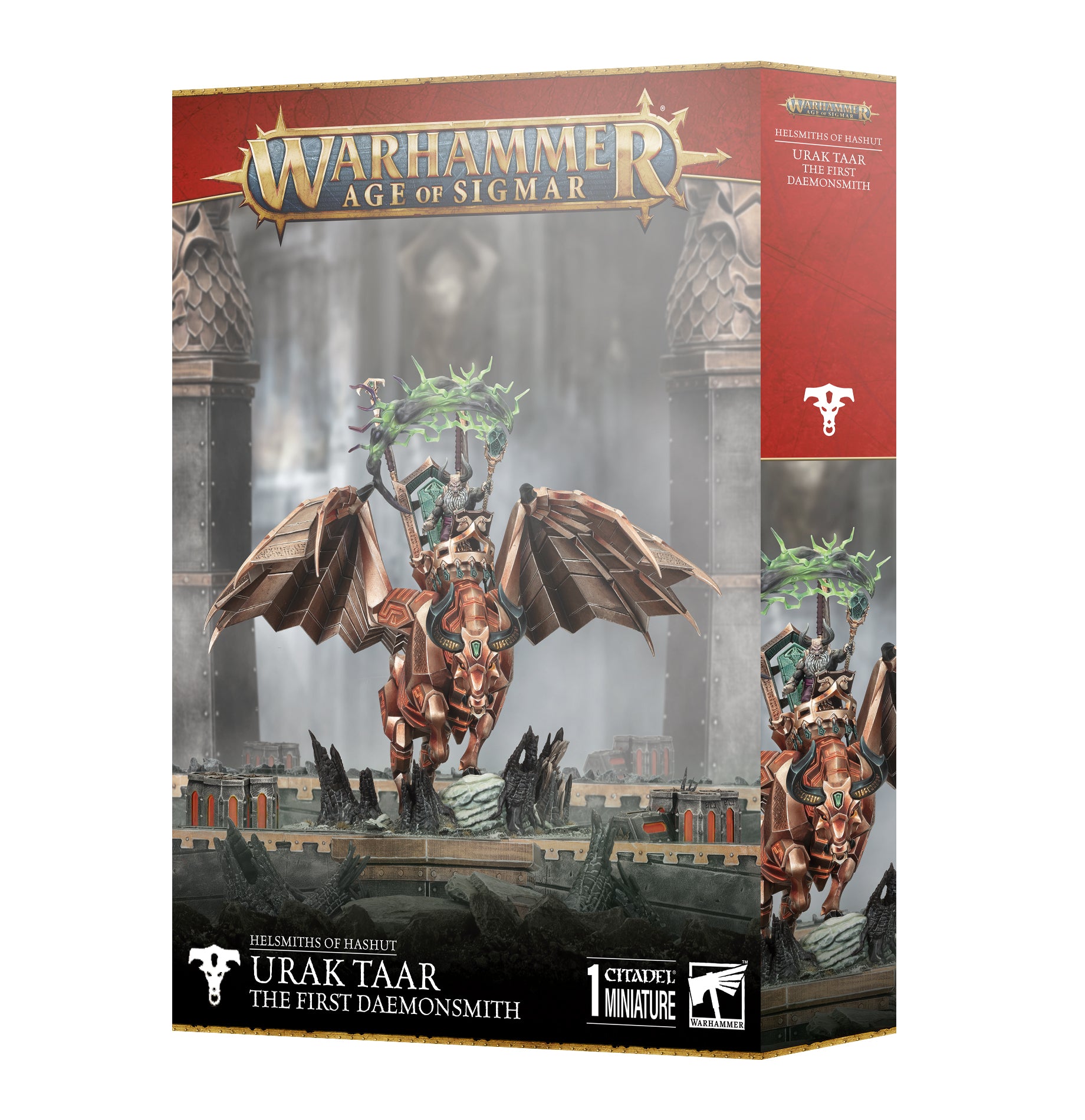 Warhammer Age of Sigmar game box featuring Urak Taar the First Daemonsmith.