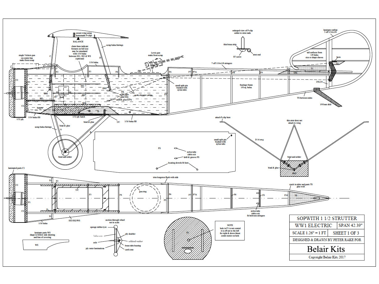 Sopwith 1/2 Strutter - 42" electric scale kit