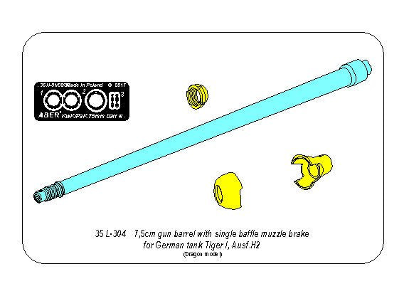 7,5cm gun barrel with single baffle muzzle brake for Pz.Kpfw.VI Tiger I Ausf.H2 (designed to be used with Dragon kits)