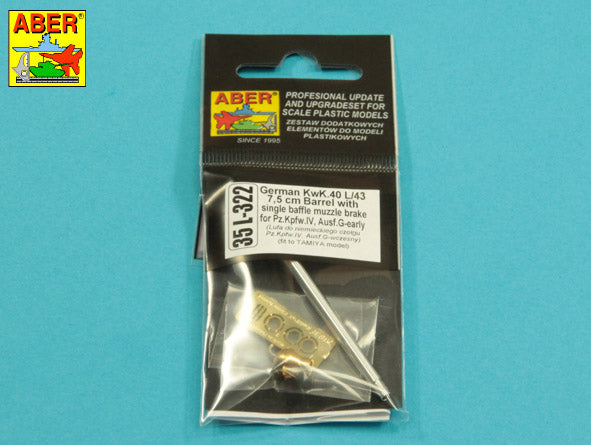 German 75mm barrel for KwK40L/43 with single baffle muzzle brake for Pz.Kpfw.VI Ausf.G -early	(designed to be used with Tamiya kits)