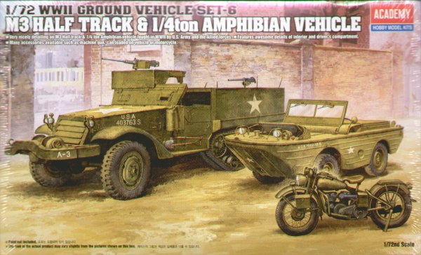 WWII U.S. M3 Half Track, 1/4 Ton Amphibian ehicle & Motorbike