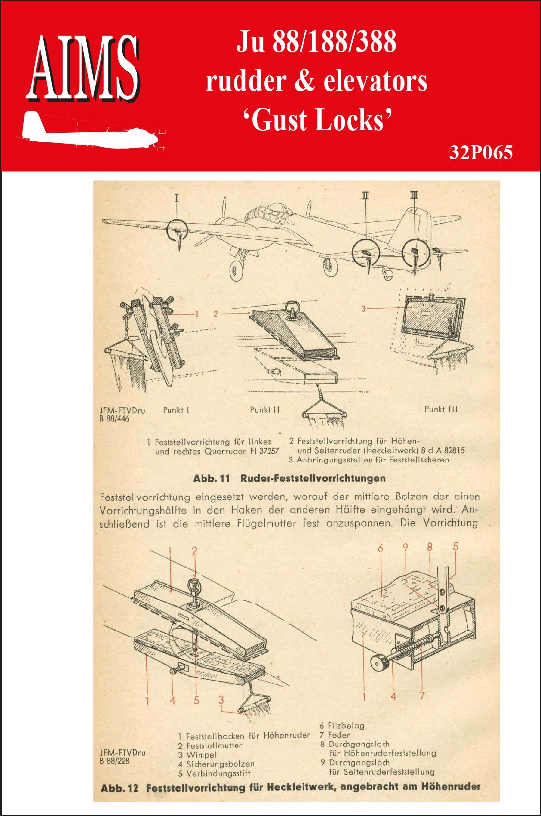 Junkers Ju-88 / Ju-188 / Ju-388 rudder and elevators Gust Locks (For Revell Ju-88A-1 and A-4 kits plus Aims conversions)