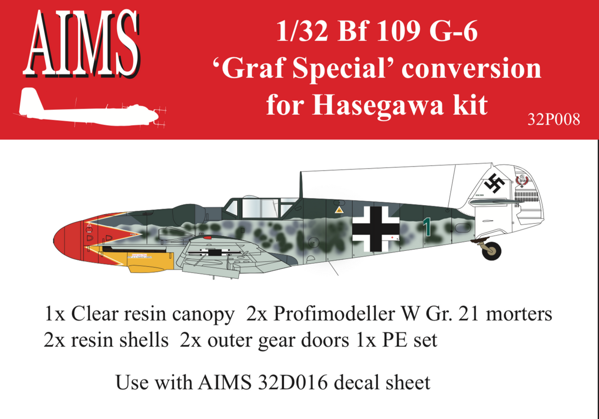 Messerschmitt Bf-109G-6 'Graf Special' (designed to be used with Hasegawa kits) - includes replacement canopy, small photo etch frame, outer gear doors and 2x W.Gr 21 rockets