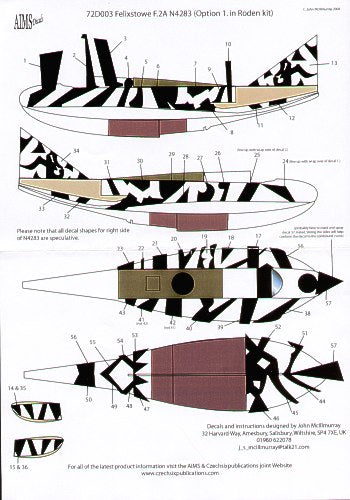 Re-printed! Felixstowe F.2A (1) N4283. Black shapes to complete option 1 in the Roden kit (expected first qtr 2022)