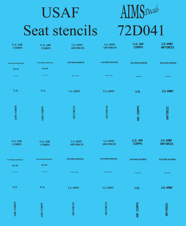 USAF seat stencils - use lower pack stencils only on bombers