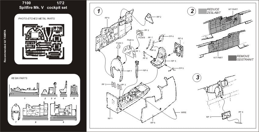 Supermarine Spitfire Mk.V cockpit set (designed to be used with Tamiya kits)