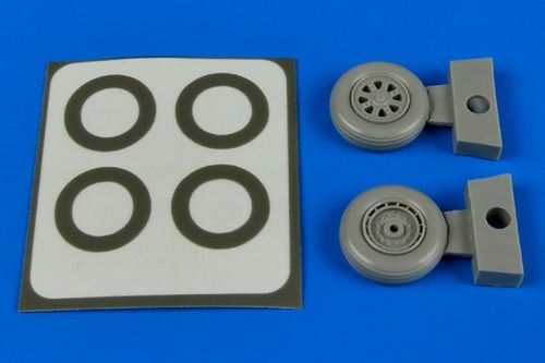 Grumman F6F Hellcat wheels (type B) & paint masks (designed to be used with Academy, Airfix, Cyber-Hobby, Eduard kits, Frog, Hasegawa and Novo kits) [F6F-3 Hellcat F6F-5N F6F-5 Mk.I / Mk.II]