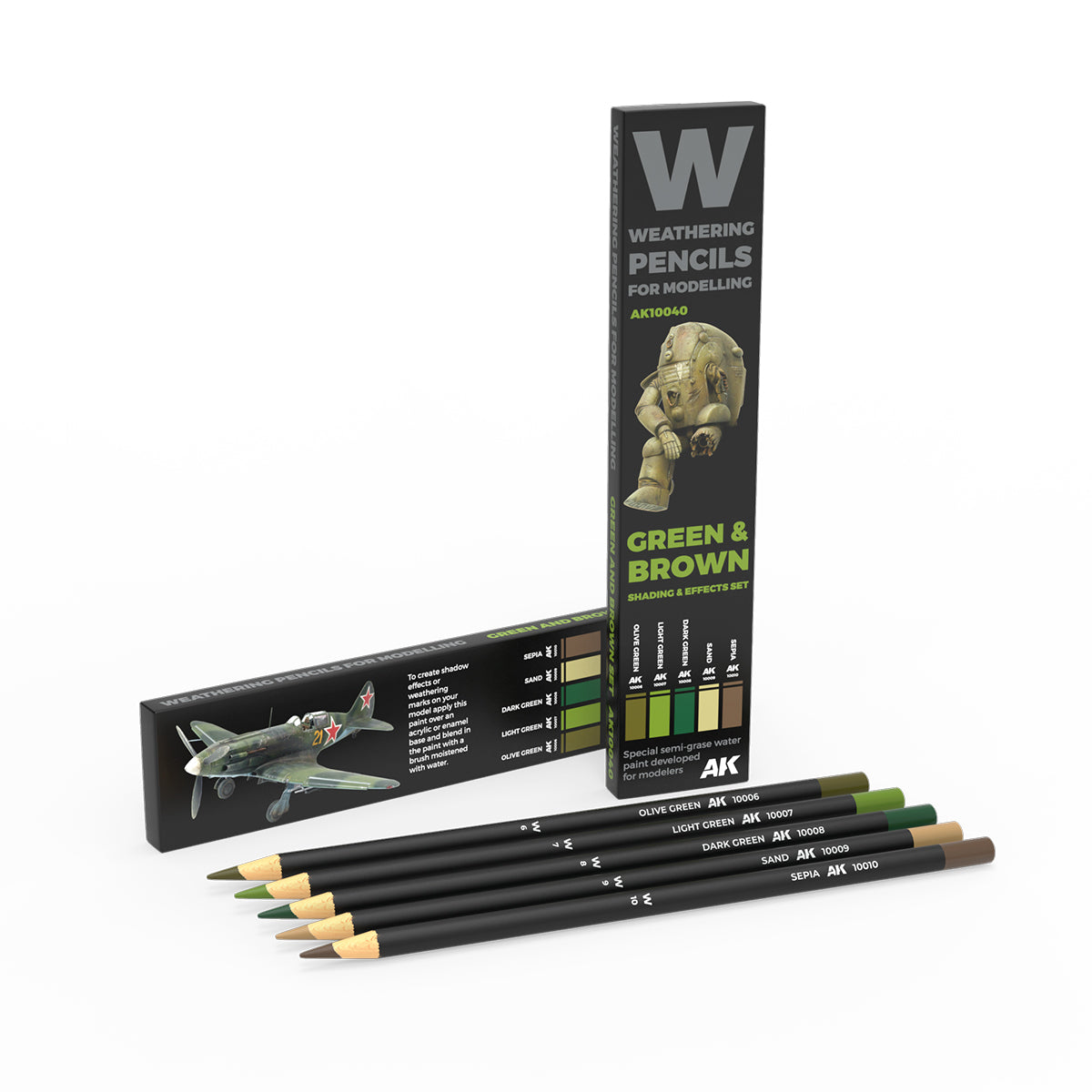 AK Interactive Watercolor Pencil Set Green And Brown Camouflages AK10040
