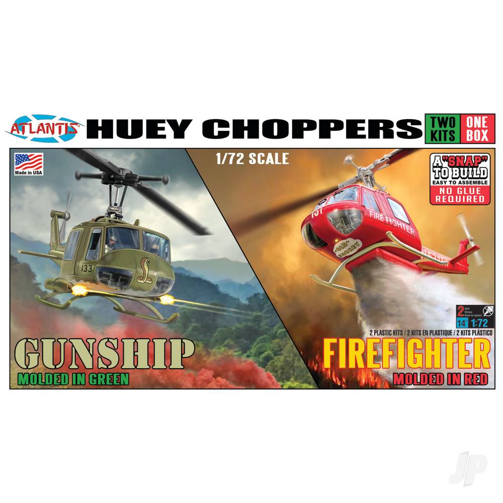 Atlantis Models 1:72 Snap Huey Helicopter 2 Pack Gunship/ Firefighter AMCM1026 Main