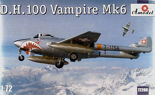 de Havilland DH.100 Vampire Mk.6 New mould with pointed nose and decals for J-1156 of the Swiss Air Force .