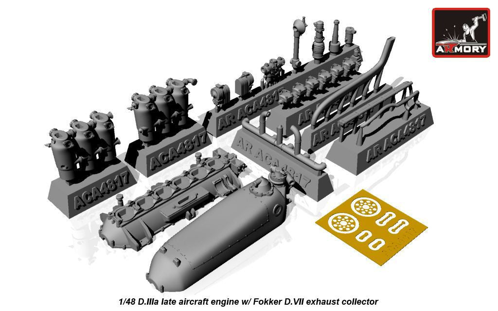 BMW D.IIIa aircraft engine resin+PE set with exhaust collector for Fokker D.VII (designed to be used with Eduard kits)