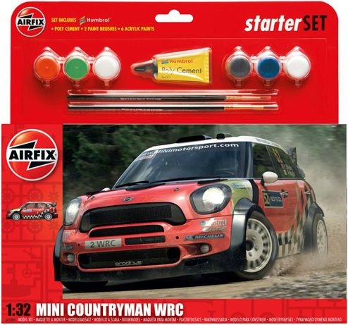 Mini Countryman WRC Starter Set includes Acrylic paints, brushes and poly cement