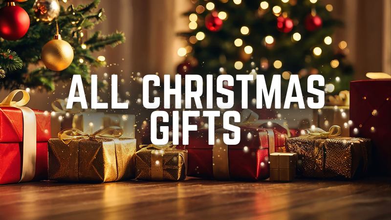Christmas gifts under a decorated tree with text overlay 'All Christmas Gifts'.