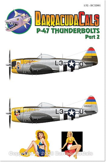 Republic P-47D Thunderbolt Bubble (2) 42-26860 L3-O Capt A.Grosetta `Angie'; 42-26922 L3-U `Little Ann' both 512th FS/406th FG Belgium 1945 with yellow nose and red/blue/yellow fin bands, natural metal with D-Day stripes.