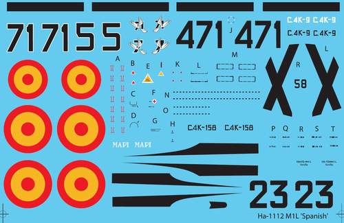 Hispano HA-1112M1L Buchon Spanish Air Force decal sheet (designed to be used with Hasegawa kits) [Messerschmitt Bf-109G-2, Bf-109G-4, Bf-109G-6]