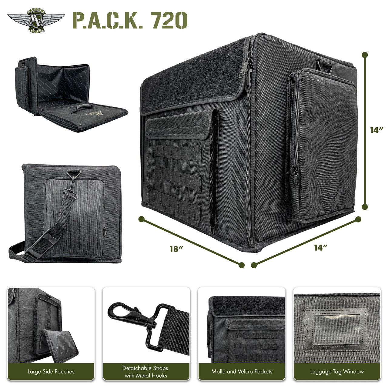 Battle Foam (720) P.A.C.K. 720 Molle with Magna Rack Sliders Load Out (Black) BF-BB720MB-MRSLL