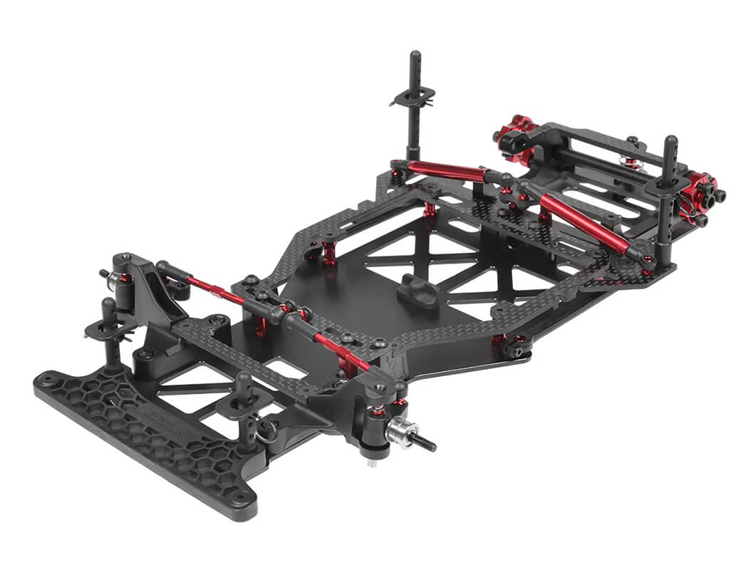 Black and red mechanical chassis on a white background