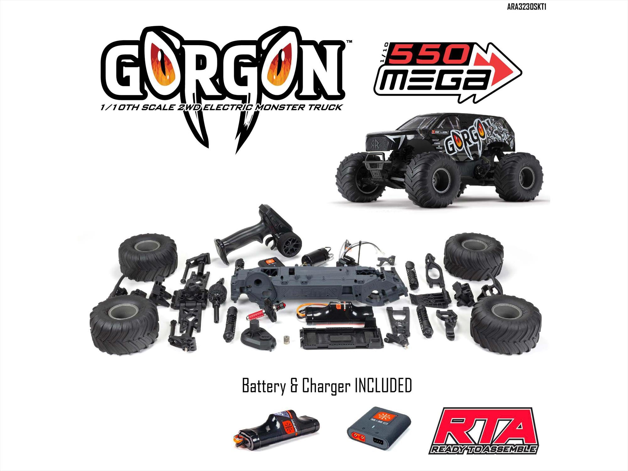 Gorgon 2wd MT 1/10 Ready-To-Assemble Kit w/8.4v/Chg Gunmetal