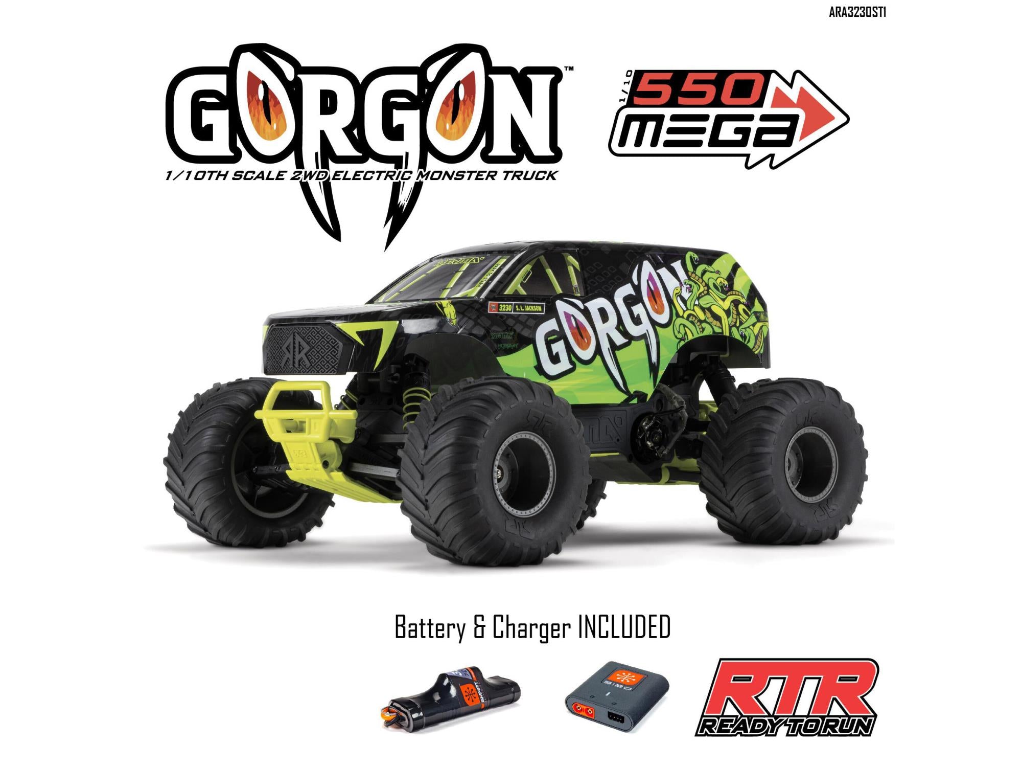 Gorgon 2wd MT 1/10 RTR Smart w/8.4v Batt/USB Charger Yellow