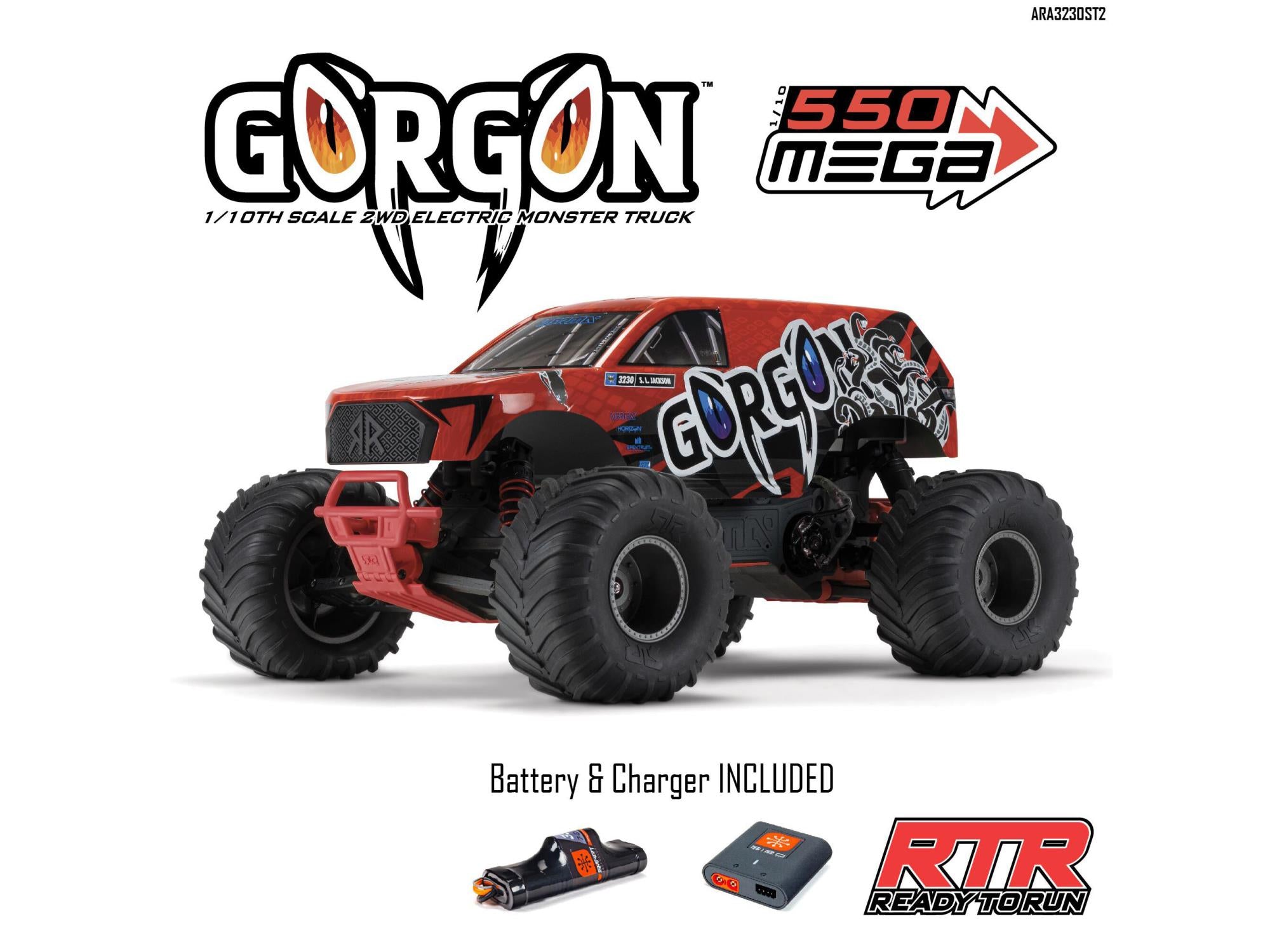 Gorgon 2wd MT 1/10 RTR Smart w/8.4v Batt/USB Charger Red