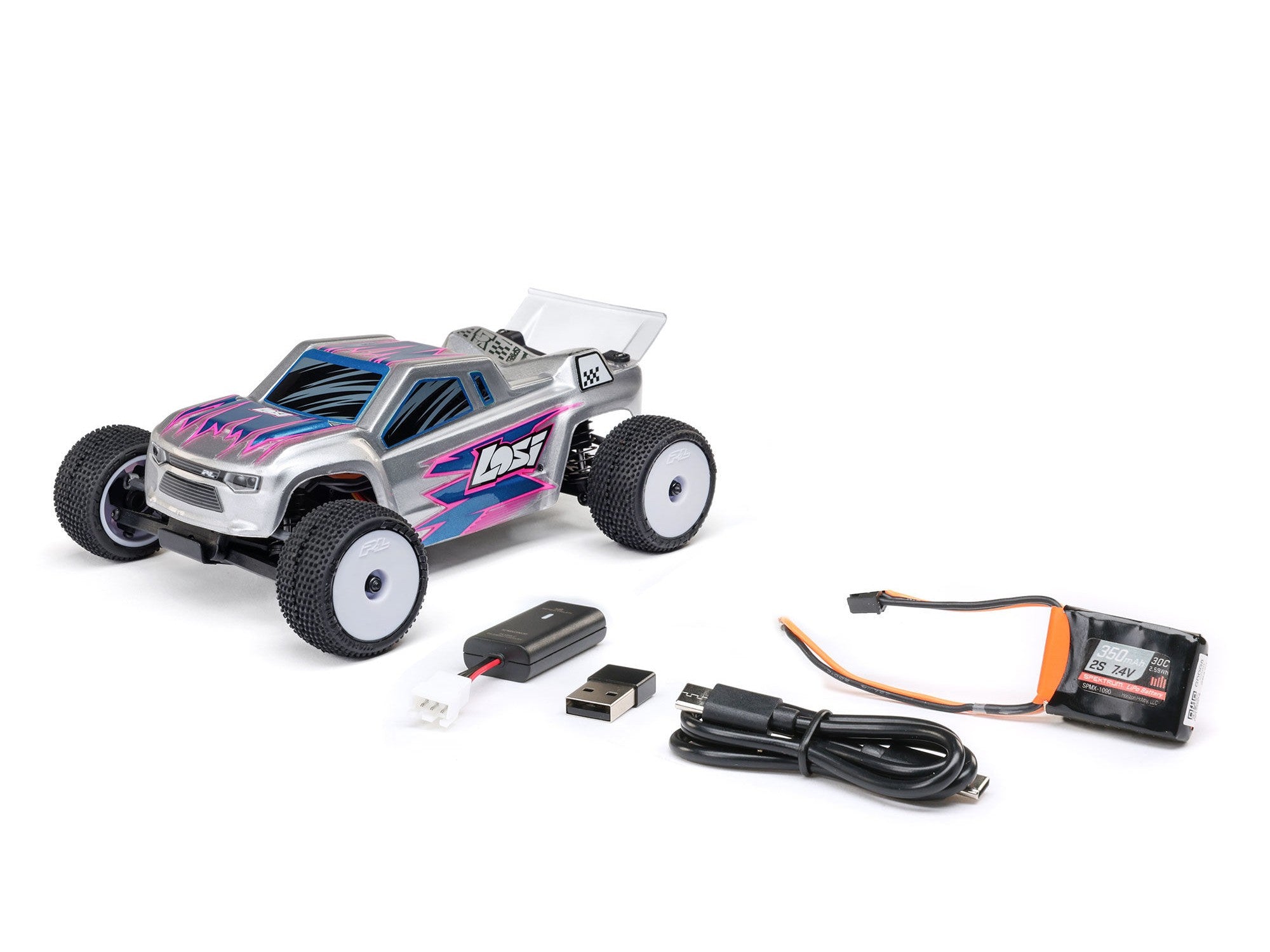Losi 1/28 Micro-T 2WD Stadium Truck RTR Silver A C-LOS-1392T2 
