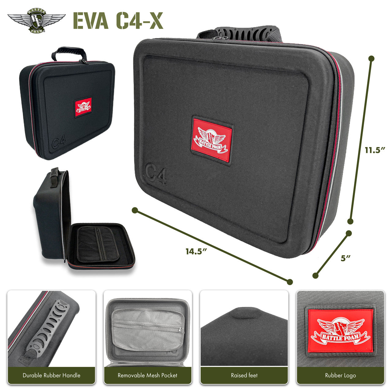 Battle Foam (C4") EVA C4-X with 3 Inch Pluck Foam Tray (Black) BF-BBC4X-3IPF