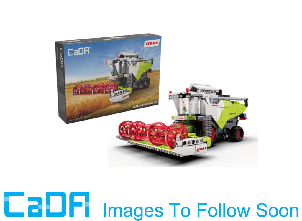 Claas Dominator 370 combine harvester model CaDA C65014W with packaging box displayed beside the model.