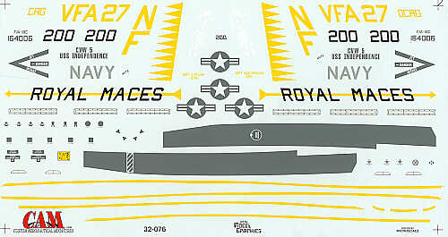 McDonnell-Douglas F/A-18C 164006 NF/200 VFA-27 Maces USS Independence. Black spine and fins