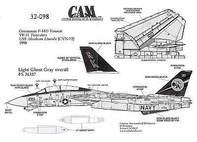 Grumman F-14D Tomcat (1) 164348 NK/100 CAG VF-31 Tomcatters USS Abraham Lincoln. 1998 Black fin with five colour CAG bands