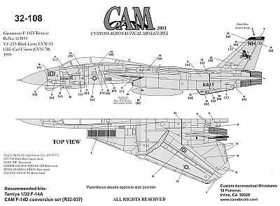 Grumman F-14D Tomcat (1) 163893 NH/101 VF-213 Black Lions USS Carl Vinson 1999 Low vis