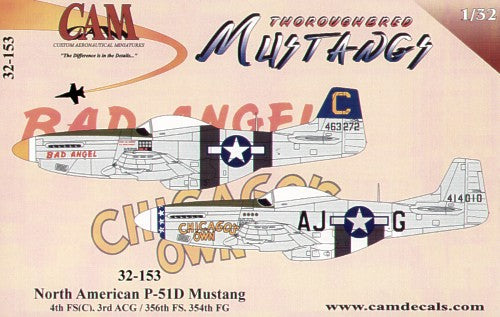 North-American P-51D Mustang (2) 463272/C 4th FS/3rd ACG 'Bad Angel' Laong, China 1945; North-American P-51D Mustang (1) 414010 AJ-G 356th FS/354th FG Lt Fred Warner 'Chicago's Own' France 1944;