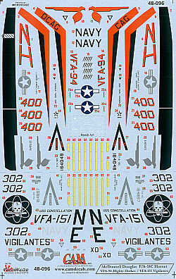 McDonnell-Douglas F/A-18C Hornet (2) 164048 NH/400 VFA-94 Mighty Shrikes USS Carl Vinson 2001 Op Enduring Freedom; 164897 NE/302 VFA-151 Vigilantes USS Constellation 1995