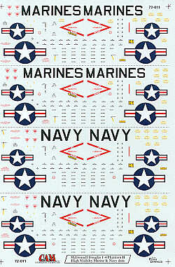 McDonnell F-4 Hi Vis Data for 2 x USN and 2 x USMC aircraft