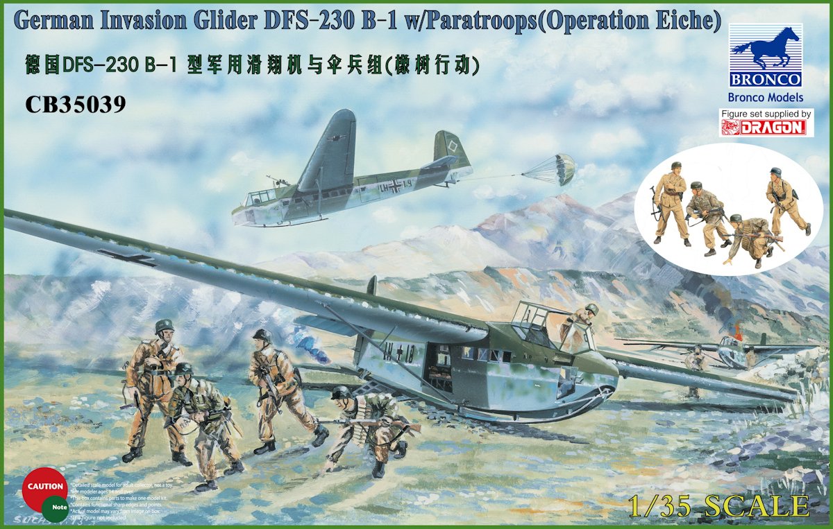 DFS DFS-230B-1 German Invasion Glider with Dragon Paratroops figures (Operation Eiche)