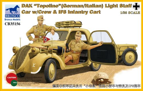 DAK/Afrika Korps 'Topolino' (German/Italian) Light Staff Car with Crew & IF8 Infantry Cart