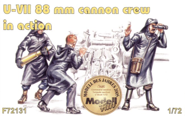3 x 88mm cannon crew in action for U-Boat Type VIIc (designed to be used with Revell kits) (U-Boot/U-Boat/U Boat/U Boot/Submarines)