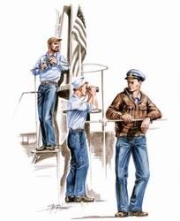 USS Gato Class Officer figures x 3 (designed to be used with Revell kits) WWII US Submarine crew figures