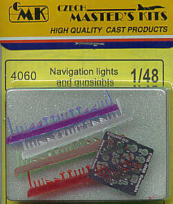 20 etched gunsights and 76 clear, green, red and blue navigation lights