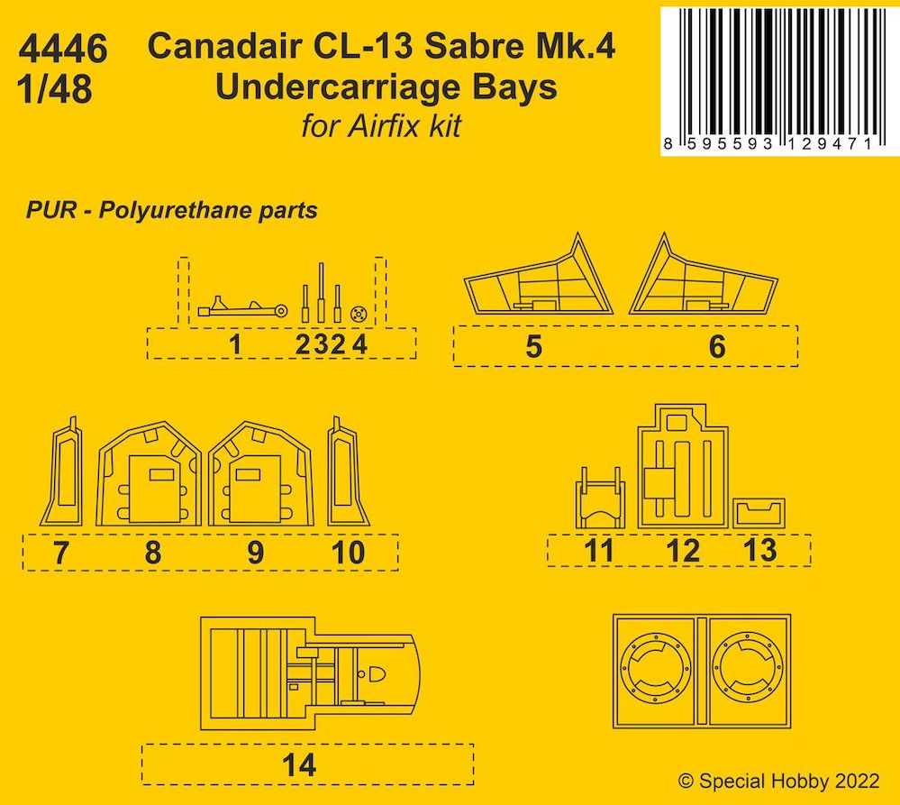 Canadair CL-13 Sabre Mk.4 undercarriage wheel bay paint mask (designed to be used with Airfix kits) New, nicely detailed resin undercarriage wells directly replace the rather empty-looking ones from the Airfix kit