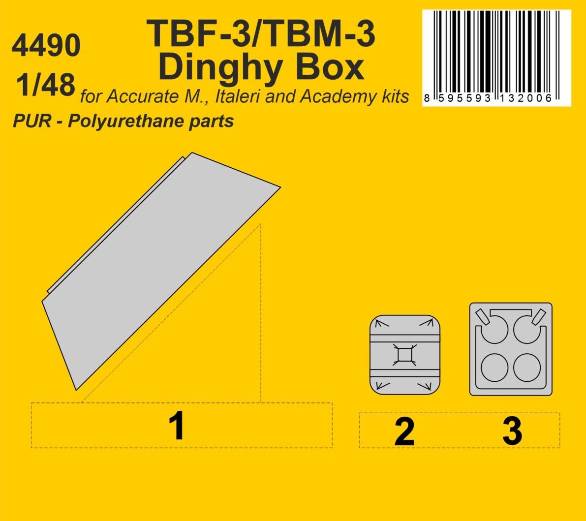 Grumman TBF-3/TBM-3 Avenger Dinghy Box Resin cast set of the opened dinghy compartmend that was located in front of the gun turret, and so this extra detail can be very well seen on your model