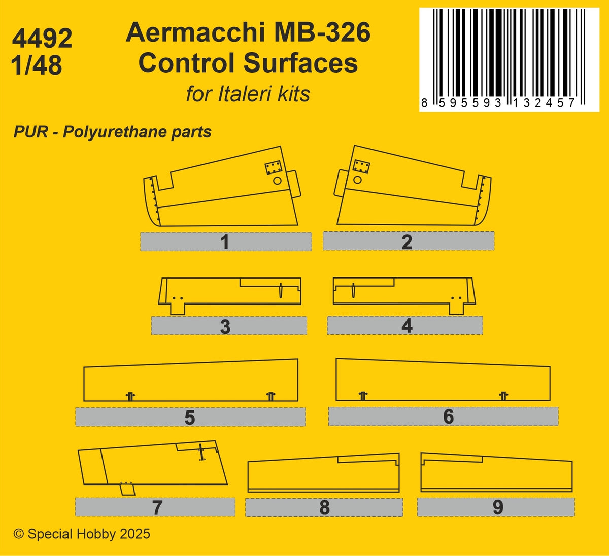Aermacchi MB-326 Control Surfaces 1/48 / (designed to be used with Italeri kits) Separate control surfaces made (designed to be used with Italeri kits) .
