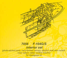 Lockheed F-104G/F-104S interior. Includes etched parts (designed to be used with Hasegawa kits)