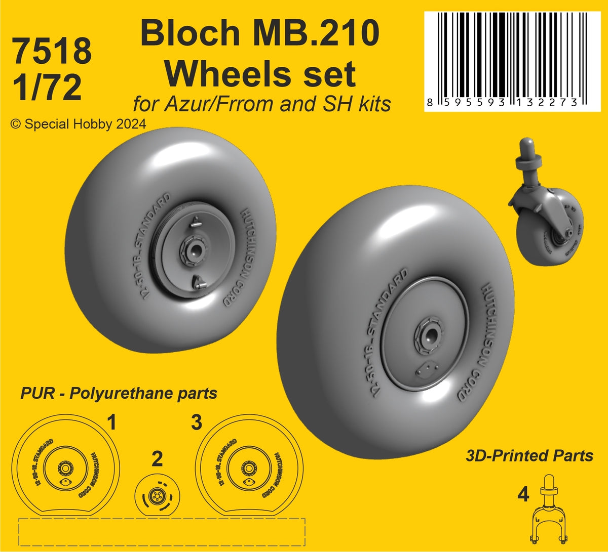 Bloch MB.210 Mainwheels and Tailwheel with LegResin cast weighted main wheels and tailwheel. The tailwheel leg is cast from a special hardened material. (designed to be used with From-Azur kits)
